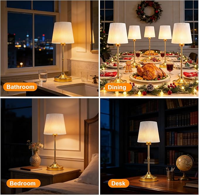 Cordless LED Table Lamp Rechargeable-5200mAh Battery Operated Lamp with Stepless Dimming,Touch Control/Smart Memory,Portable Wireless Lamp for Kid's Room/Dining Table/Bedroom/Home Decor