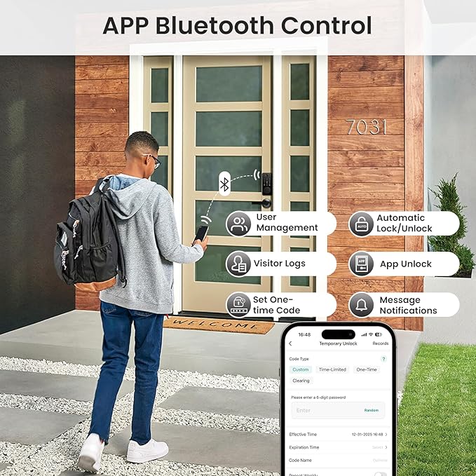 Smart Lock with Handles, Fingerprint Door Lock App Control, Keyless Entry Door Lock Set, Electronic Keypad Deadbolt, Auto & One Touch Lock, Easy Installation, IP54, Digital Smart Code