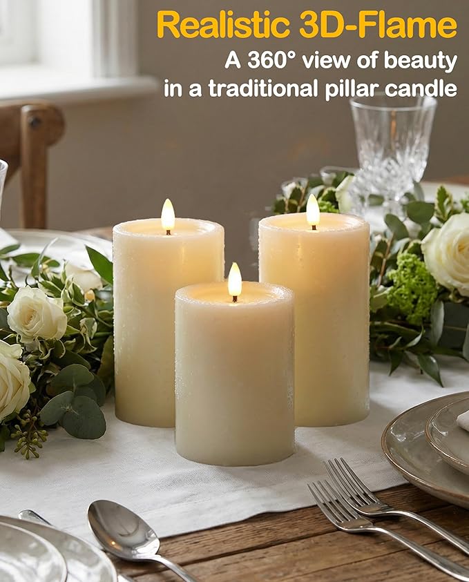 3"x4" Outdoor Waterproof Flameless Candles with Remote and Timers, LED Candles, Battery Operated Candles, Electric Fake Pillar Candles for Patio, Porch, and Lanterns Decor (Ivory, Plastic)