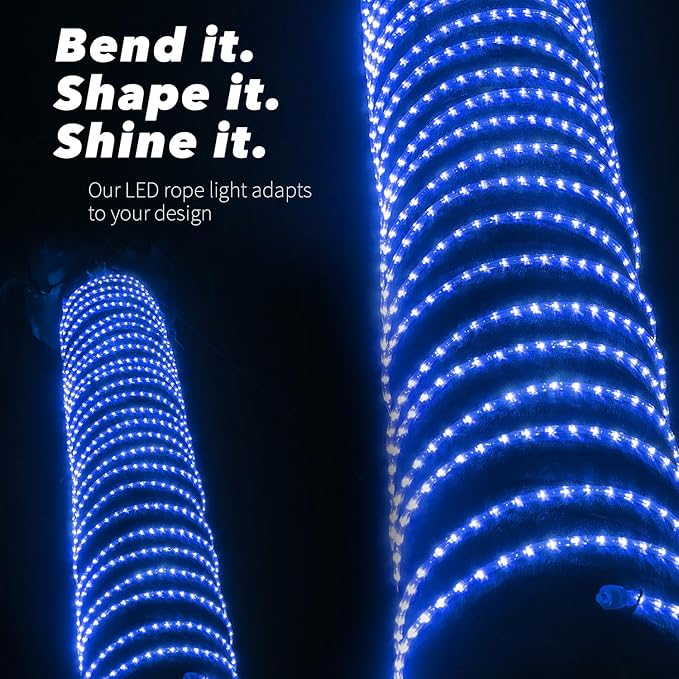 WYZworks 216LEDs 20ft LED Outside Rope Lights, Outdoor ETL Certified Waterproof Permanent 360 Degree Light Emitting, Flexible Tube, Connectable, Christmas Palm Tree Exterior Landscape, Blue