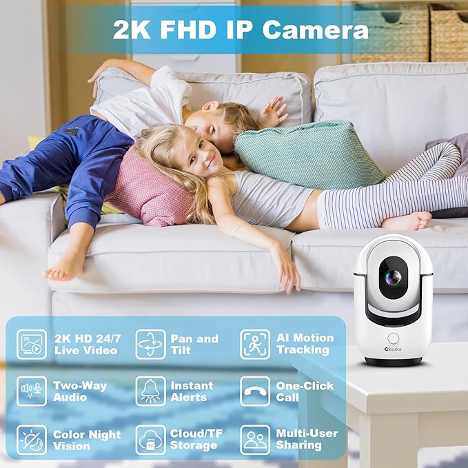 2K Pan/Tilt Security Camera, WiFi Indoor Cameras for Home Security with AI Motion Detection, Pet/Dog/Baby Camera with Phone App, 2-Way Audio, 24/7, Siren, TF/Cloud Storage