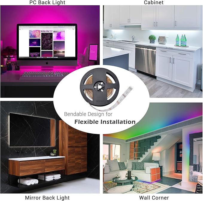 Yescom APP Control LED Strip Light 6.6ft Music Sync Color Changing WiFi Smart 60 LEDs Ambient Lamp Compatible with Alexa & Google Assistant for Bedroom Gaming Room