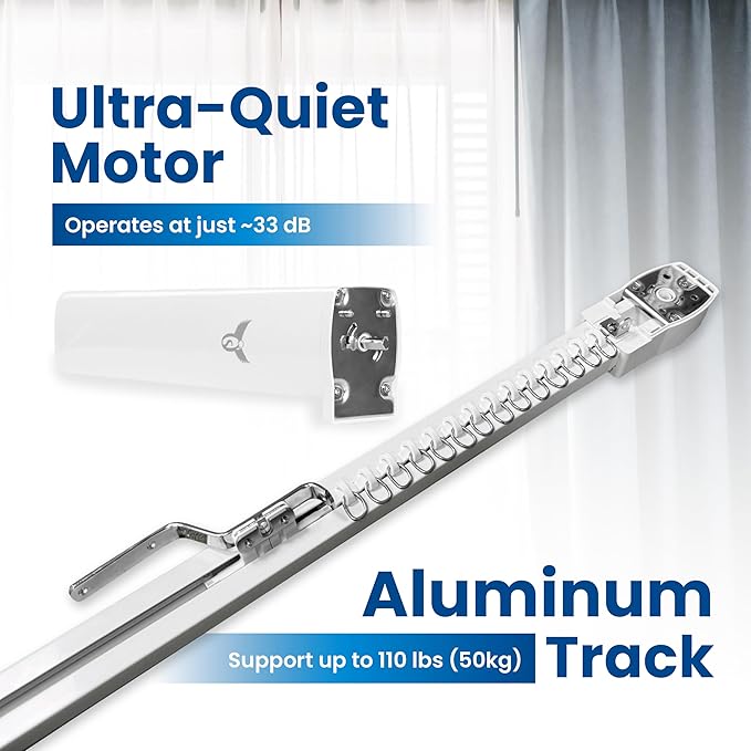 Osprey.Life Motorized Curtain Track, 5ft3 / 1.6m, No-Cut Electric Rail, ~33dB Quiet Motor, Remote & App Control, Alexa & Google Compatible, Wall or Ceiling Mount (Single-side Opening)