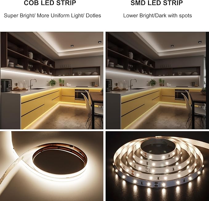 32.8ft COB LED Strip Lights Waterproof IP68, 4000K Natural White Outdoor 24V Dimmable Silicone LED Tape Lighting High Density, 6000LM+, 3200LEDs Clips and Screws(Power Supply Not Included)