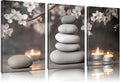 ZHJIOFXG 3 Piece Zen Canvas Wall Art Stacked Stones Cherry Blossom Candle Spa Wall Decor Minimalist Neutral Calming Art for Bathroom Bedroom Yoga Room Office Living Room 12x16in Wrapped Canvas