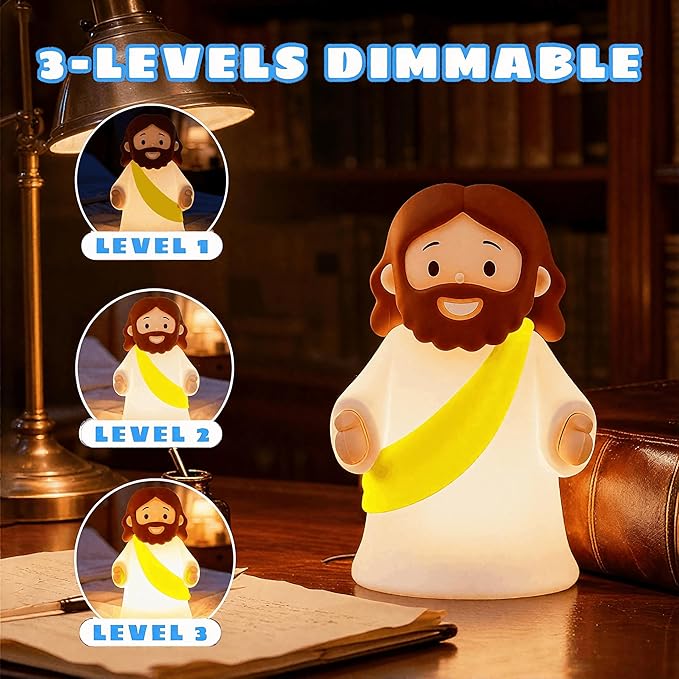 Little Jesus Night Light Mini Jesus Silicone Lamp Dimmable Nursery Nightlight for Kids Rechargeable Bedside Touch Lamp Perfect for Christmas, Easter and Baptism Gifts (Yellow)