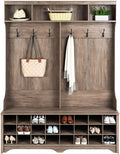 Prepac Gray Hall Tree, Shoe Cabinet, Storage Cabinet with 24 Shoe Cubbies and 6 Double Coat Hooks 15.5" D x 60" W x 77" H