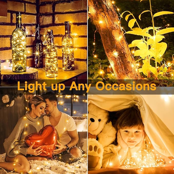 20 Pack Fairy Lights Battery Operated 7ft 20 LED Mini String Lights Twinkle Lights Silver Wire Firefly Starry Lights for Mason Jars Wedding Party Christmas Centerpiece Table Decorations, Warm White