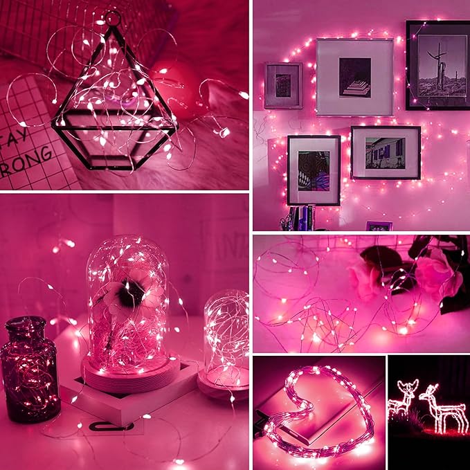 ZGWJ Fairy Lights Battery Operated, 8 Pack Pink LED String Lights 20 LED 7FT Waterproof 3 Lighting Modes for Valentines Day, Bedroom Decor, Halloween, Christmas, Party Indoor and Outdoor Decoration