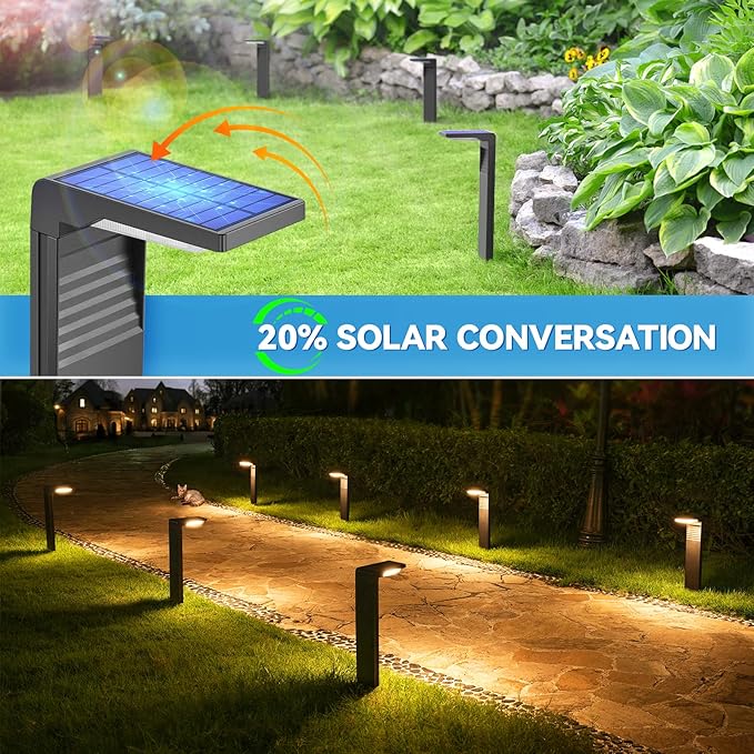 Solar Pathway Lights 4 Pack with Warm White and Cool White Mode, Modern Solar Path Lights Outdoor Waterproof, Perfect Solar Lights for Backyard, Lawn, Driveway, Walkway, Garden Decorative.