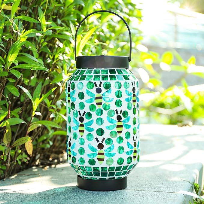 Bshine Mosaic Solar Lantern Outdoor Hanging Waterproof, Ladybug Mosaic Light Indoor Decorative Table, Garden Decor for Yard Outside, Path, Pathway, Courtyard, Lawn, Birthday Gift for Mom Women