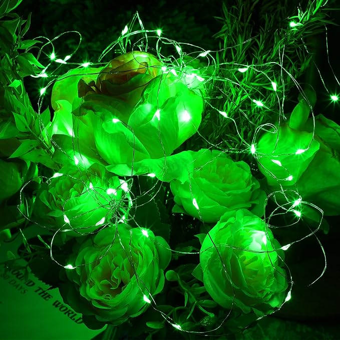 WATERGLIDE 12 Pack St. Patricks Day Fairy Lights Battery Operated (Included), 7 ft 20 LED Mini String Lights, Waterproof Silver Wire Firefly Starry Light for DIY Christmas Mason Jars Decor, Green