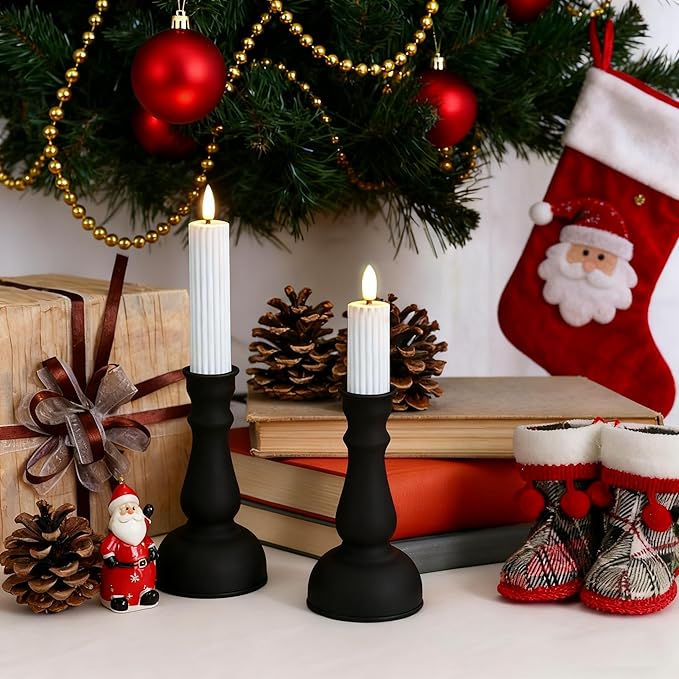 Aroparc Flickering Flameless Battery Operated LED Candles,Realistic All-Metal Candle Lights No-Melted, Room Decor, Home Decor - Matte 2pcs Short