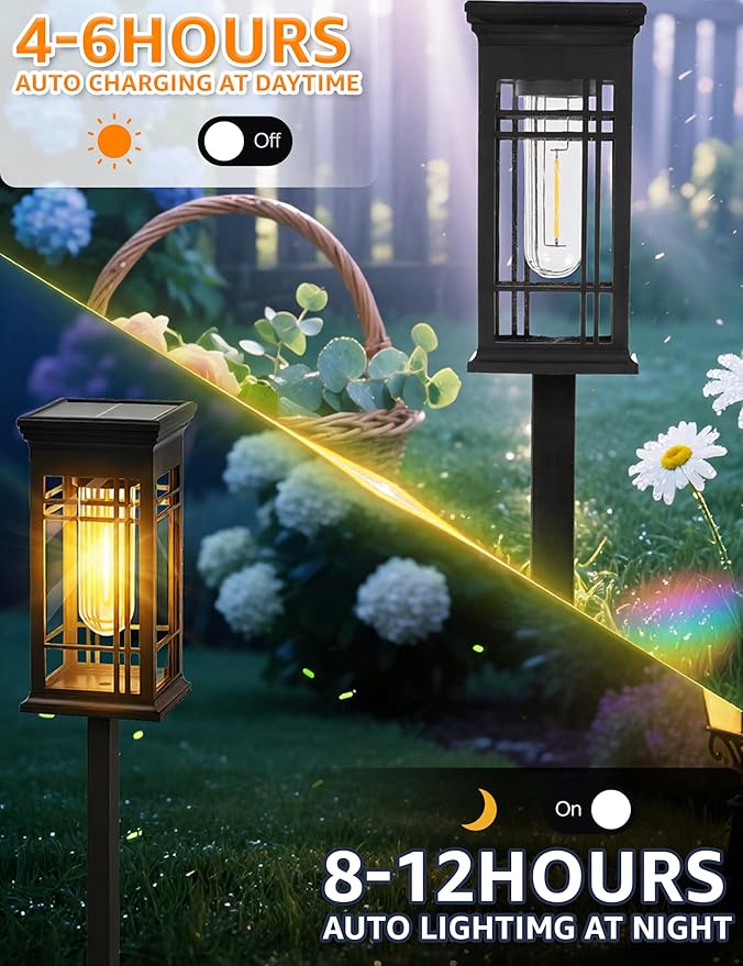4 Pack Solar Lights Outdoor Waterproof, Bright Solar Pathway Lights with Auto On/Off, Weatherproof Garden Landscape Lighting for Yard Patio Walkway Lawn Decor