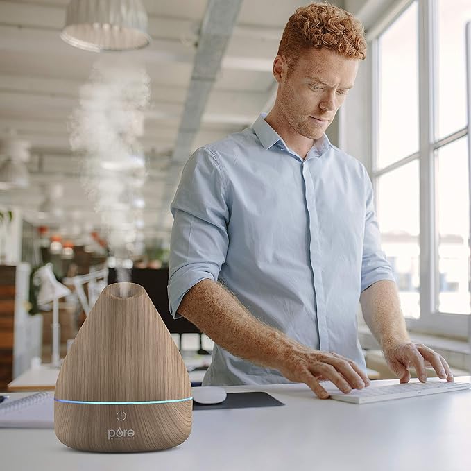 Pure Enrichment PureSpa Natural Aromatherapy Oil Diffuser (Natural) - Ultrasonic Air Deodorizer with 200ml Water Tank, Wood-Grain Accents, Soft Color-Changing Lights, and Auto Safety Shut-Off