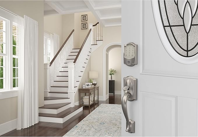 Schlage Encode Smart Wi-Fi Deadbolt Lock with Touchscreen Keypad, Keyless Front Door Entry, App Control, Alexa, Google Home and Airbnb Compatible, Satin Nickel, BE489WB CAM 619