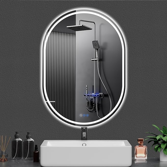 Oval LED Bathroom Mirror, 30"x 40" Frameless LED Mirror with Front Light and Backlit, Anti-Fog, Dimmable Modern Wall Mounted Lighted Mirror，Pill-Shaped Smart Mirror Bathroom