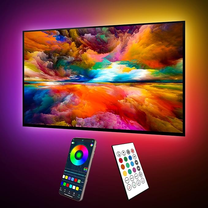 maylit ICRGB TV LED Backlight, 16.4ft Bluetooth LED Lights for TV 65-75in, USB Powered TV Lights Kit with Remote and App Control, Music Sync, Color Change with TV Sound, Bias Lighting for HDTV