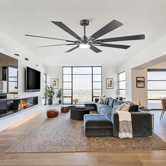 Ceiling Fans with Lights and Remote/ APP, 72 Inch Farmhouse Chandelier Ceiling Fan for Bedroom Living Room, Black Industrial Lighting Ceiling Fans Outdoor Indoor, 6-Speed DC Motor Reversible 8 Blades