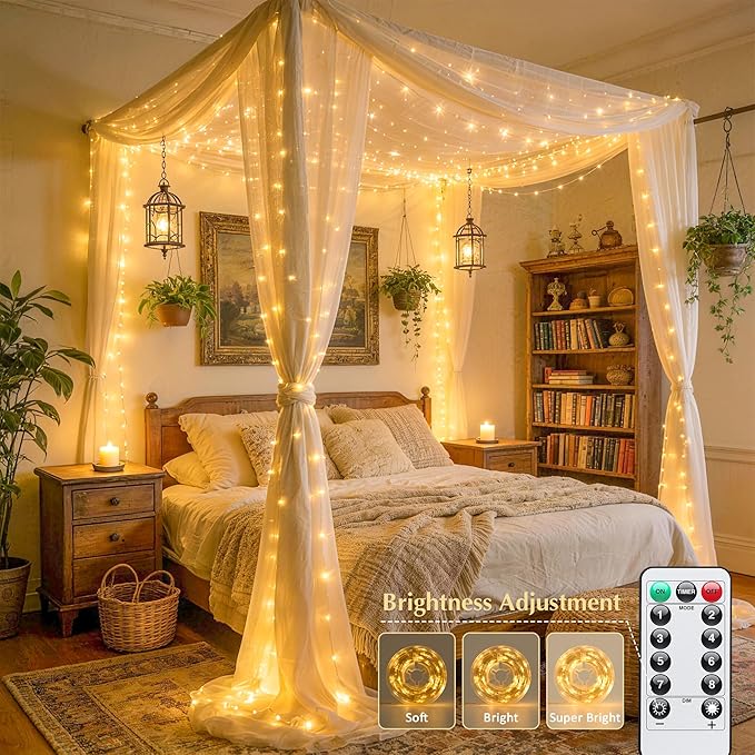 JMEXSUSS USB Fairy Lights for Bedroom, 33ft 100 LED Twinkle Lights Plug in with Remote, Indoor String Light for Dorm Girl's Room Tent DIY Birthday Gift Party Decor, Silver Wire, Warm White,Timer