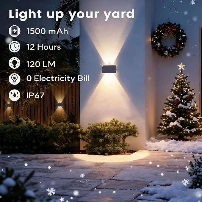 Fence Lights Solar Powered, 6-Pack Solar Fence Lights Up/Down Flexible Buttons, IP67 Waterproof for Outdoor, 100LM Bright, Auto Dusk to Dawn for Wall/Stairs/Yard/Railing/Deck/Pathway (Warm White)