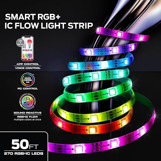 Monster Smart RGB+IC LED Strip Lights 50ft – Sound Reactive Strip Lights for Bedroom, App & Voice Control, RGB Light Strip for Room, Alexa Google Home, Razer Chroma Sync - 270 RGB+IC LED Lights