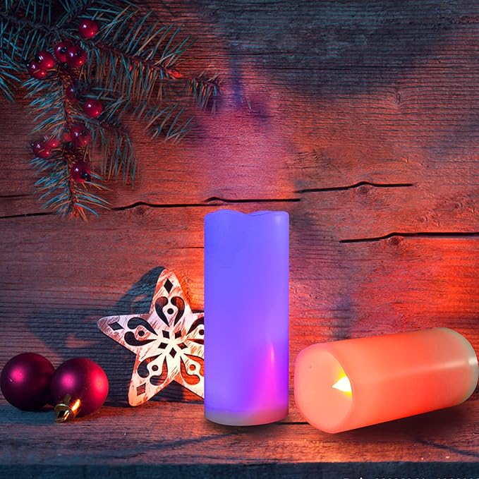 CANDLE CHOICE Waterproof Outdoor Color Changing Flameless Candles Remote Timer White Realistic Flickering Battery Operated Electric LED Pillars for Wedding Christmas Decoration Teen Girls 3”x8” 2PCS