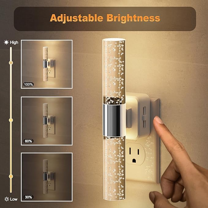 JandCase Night Lights Plug into Wall, 180° Rotating 2 Pack 3000K Soft Light LED NightLights, 0-100LM Adjustable Brightness, Plug in Night Light with Auto Light Sensor,for Bathroom,Hallway,Bedroom