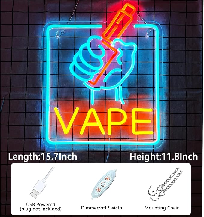 VAPE Neon Sign Led for Business Smoke Shops Neon Light Up Signs Wall Art VapeSmoke Smoking Store USB Powered 15.7"x11.8"
