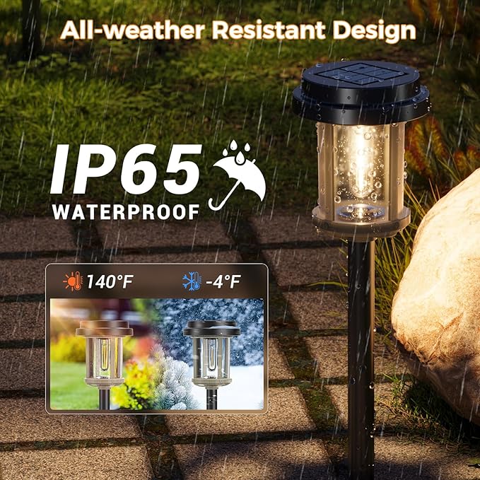 XMCOSY+ Solar Pathway Lights, 6 Pack Bright 20LM Solar Outdoor Lights, Solar Garden Lights with Metal Seeded Glass, Waterproof Landscape Lighting for Yard Path Lawn Walkway Driveway Backyard