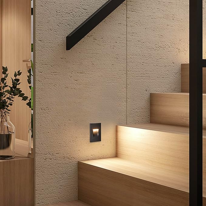 Maxxima Vertical LED Step Light, Indoor/Outdoor Stair Light, 3 CCT Color Selectable 3000K, 4000K, 5000K, 60 Lumens, IP65 Rated for Outdoor and Damp Locations, Black, 2-Pack