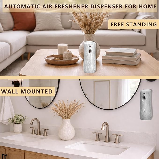 Automatic Air Freshener Spray Dispenser (2-Pack), Free Standing or Wall Mounted,Battery Operated Sprayer for Home, Indoor, Bathrooms, Offices, Hotels and Commercial Places (BHW-01)
