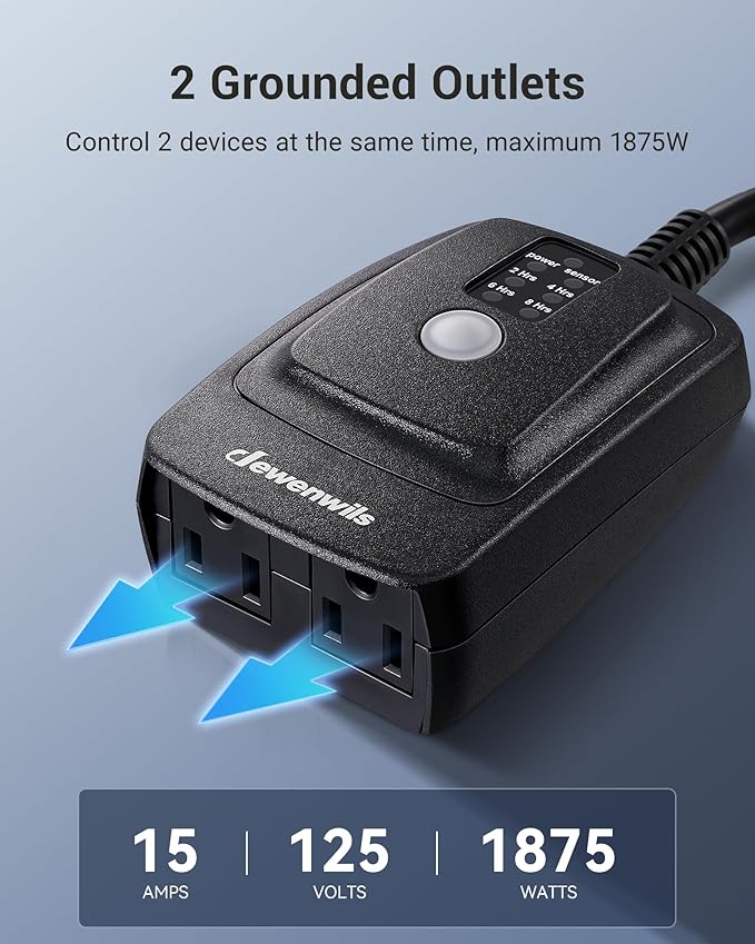 DEWENWILS Outdoor Timer for Lights, Waterproof Outlet Timer with 2 Grounded Electrical Outlets, for String Light, 15A 1/2HP, UL Listed