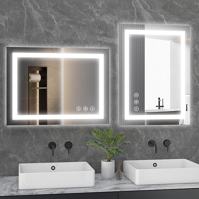 Sweetcrispy 24"x32" Smart Anti-Fog LED Bathroom Mirror with Lights and Front Light & Backlit, 3 Color Temperatures, Dimmable, Memory Function, Rectangle Modern Vanity Mirror
