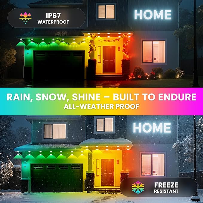 Led Christmas Lights Outdoor Permanent Light for House, DIY App & Bluetooth Music, Waterproof Ip65, VISADA 100ft Rgbic Women's Day Outdoor Lights Fit for Soffit Fence Garage Landscape Patio.