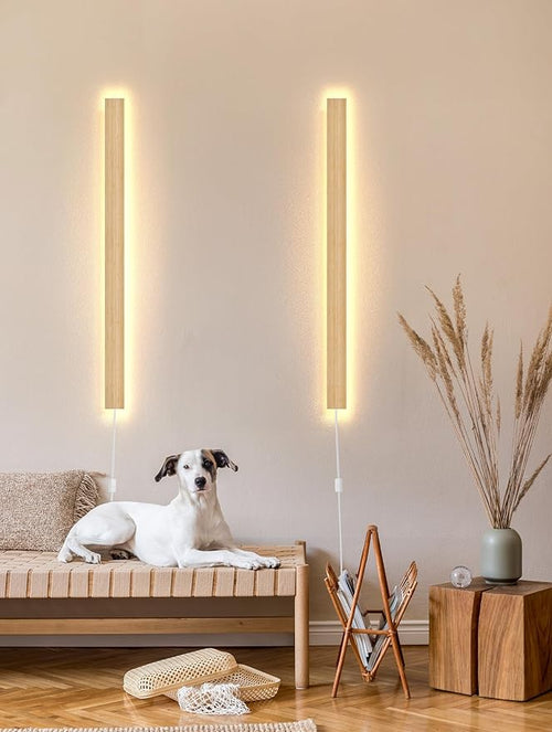 1 Pack Modern Plug in Long Wall Sconce 45.2‘’ LED Bamboo Wall Lights 35W Long Strip Indoor Wall Lamp 3000K with 6.5FT Plug in Cord and On/Off Switch on The Cord for Living Room Hallway Stairwell