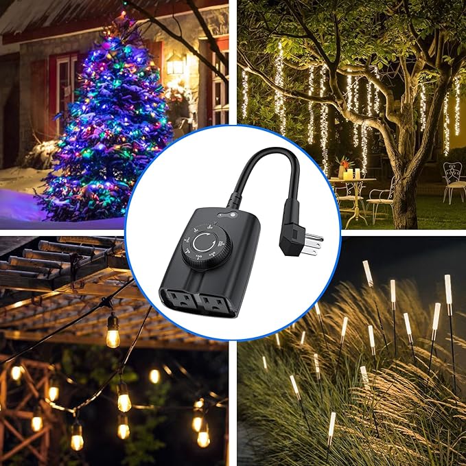 G-Homa Outdoor Dusk to Dawn Light Sensor Timer - 2Pack, Waterproof, 2 Grounded Outlets, 15A 1/2HP, CSA Listed