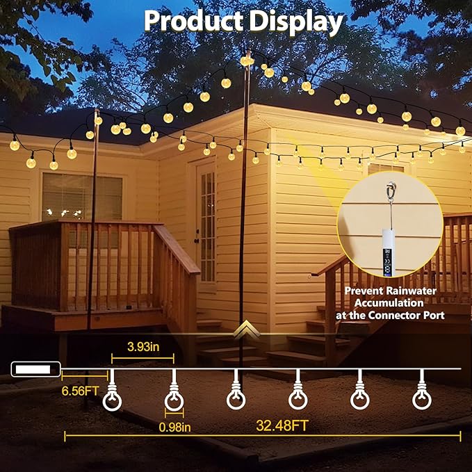SeaShine Rechargeable Battery Operated String Lights - 25ft 60LEDs Crystal Globe String Lights, IP65 Waterproof Battery Fairy Lights with Remote Timer for Bedroom Outdoor Camping Christmas Warm White