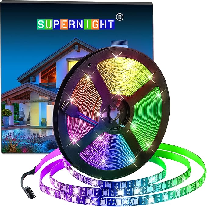 SUPERNIGHT 5050 RGB LED Strip Lights-32.8ft 600 LEDs, DC 24V Color Changing LED Lights Black PCB for Valentine Decor, Wedding Sparklers, Christmas Lights, Indoor Decoration (Only Light Strip)