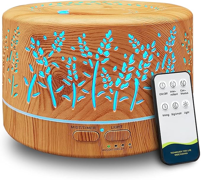 Diffusers for Essential Oils Large Room 600ml,Essential Oil Diffusers for Home with R/C,Cool Mist Humidifier,7 Colors Lights & 3 Mist Mode Waterless Auto Off for Office