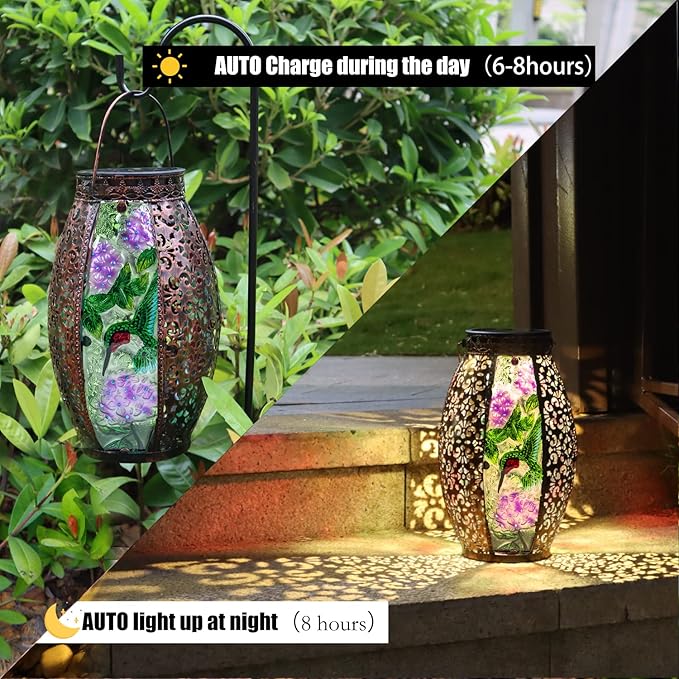Larekook Hummingbird Solar Lanterns Outdoor Waterproof,13" Metal Hanging Christmas Decorative Lantern,Large Hummingbird Solar Lights for Outside Yard Porch Patio Garden Decor,Birthday Gifts for Women