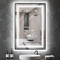 LED Bathroom Mirror with Front and Backlit 24"x36", Black Frame, Wall Mounted, Dual LED Strips, Fogless, Dimmable, 3 Color Changing, Shatterproof, Horizontal/Vertical