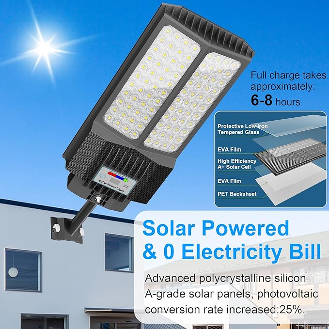 Large Solar Street Lights Outdoor Waterproof Heavy Duty, Dusk to Down Solar Parking Lot Lights Mention Sensor, Outdoor Yard Light LED Floodlight with Remote Control for Graden Patio