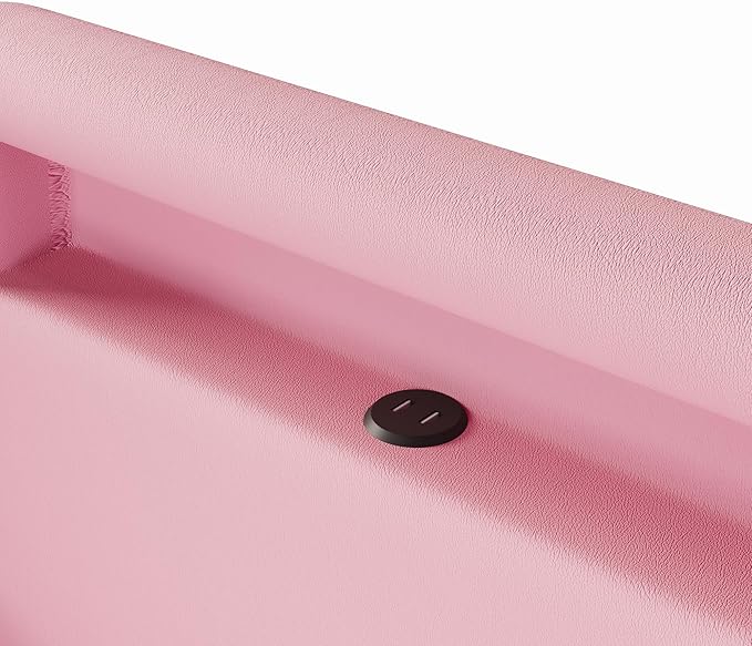 MERITLINE Twin Size Upholstered Platform Bed with Drawer, App-Controlled RGB LED Light Strip & USB Port, PU Fabric Storage Bed (Pink) | LED light, Storage Drawer