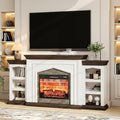 LGHM 80" Fireplace TV Stand for TVs Up to 90 Inch, Electric Fireplace with Mantel, Farmhouse Entertainment Center with Storage, Fireplace Heater Insert with 3D Flame Effect for Living Room