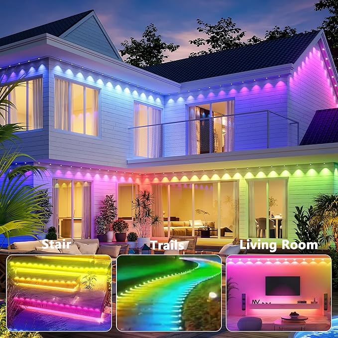 Permanent Outdoor Lights - 150FT Smart Outdoor Eaves Light with App/Remote Control,Music Synchronization, IP67 Waterproof, LED Eaves Lights for Patio/Eave/Party Decorations (150FT)