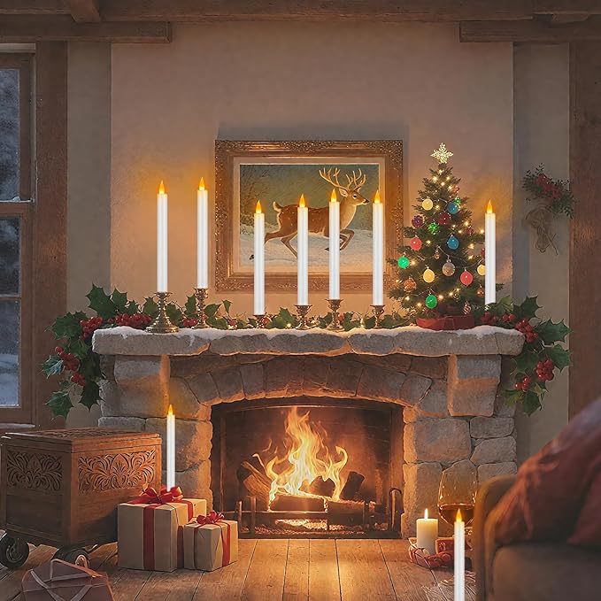 Flameless Taper Candles 10" Dripless Battery Operated Taper Candles Included Remote Timer 400+ Hours by 2AA Batteries for Halloween Christmas Wedding (White, 12 Pack)