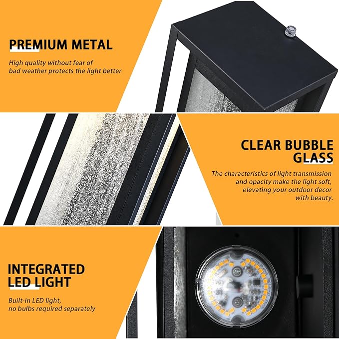 16'' LED Dusk to Dawn Outdoor Light Fixture, 3000K Porch Lights Outdoor Wall Lights with Bubble Glass, Industrial Exterior Lighting Farmhouse Wall Lantern Outside Sconce Lights for House Garage