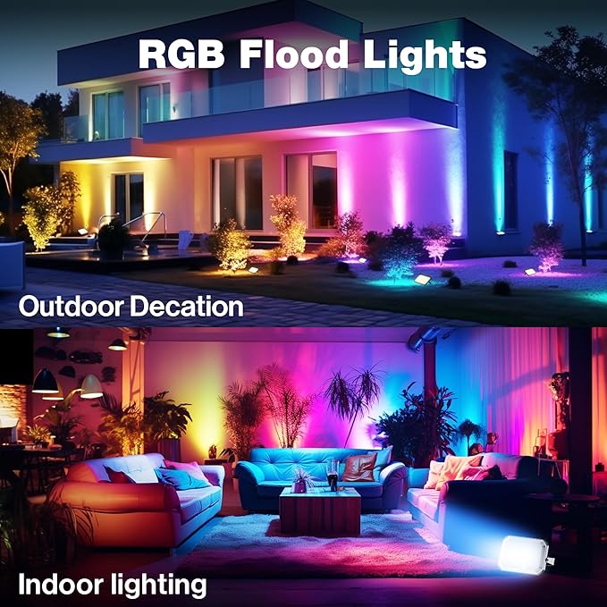 Nopoor LED Flood Light, RGB Color Changing Flood Lights Outdoor, Smart Low Voltage Landscape Lights with App Control, 2700-6500K, IP65 Pathway Lights for Garden Yards, Holiday Light, Patio Light