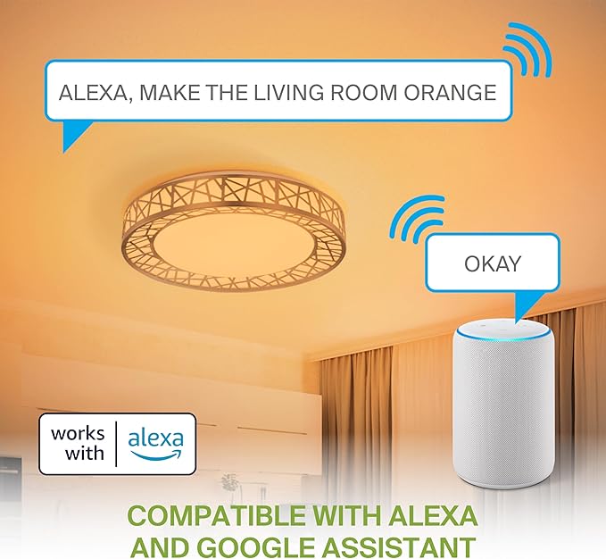 ASD 12 Inch Smart RGBW Flush Mount Ceiling Light with Remote - Brushed Nickel 20W 120V 2700-6500K Dimmable Ceiling Light Fixture, WiFi App Control RGB Lights, Alexa & Google Assistant - ETL, 4 Pack